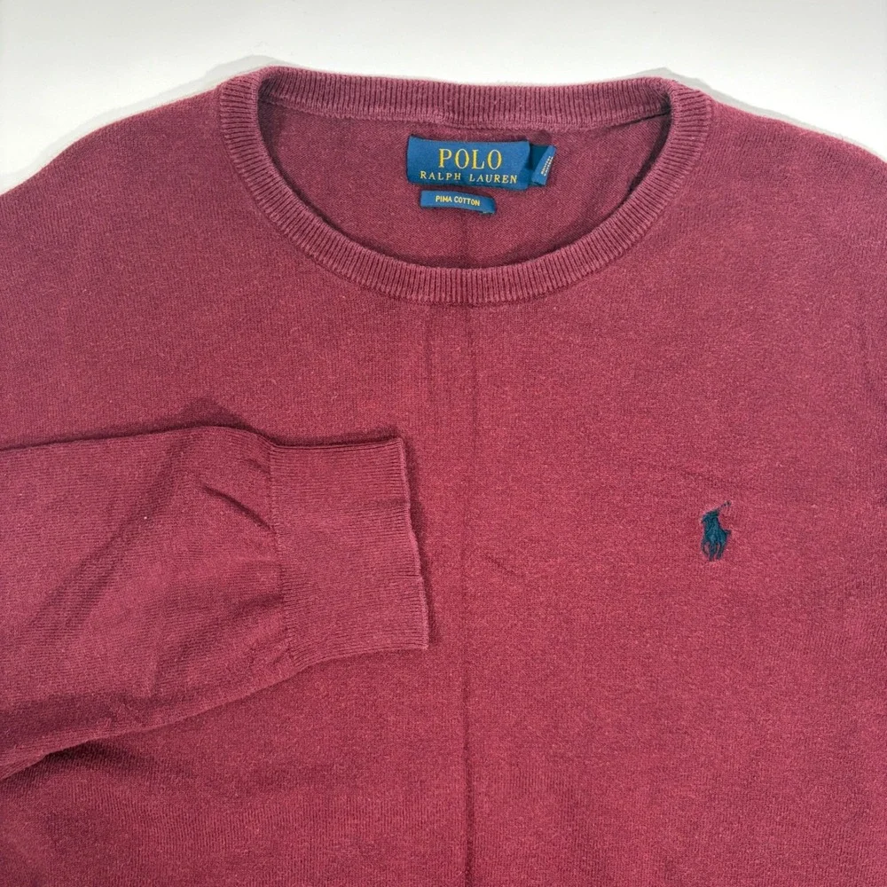 Polo Ralph Lauren Sweater Mens Large Pima Cotton Crewneck Burgundy Red
